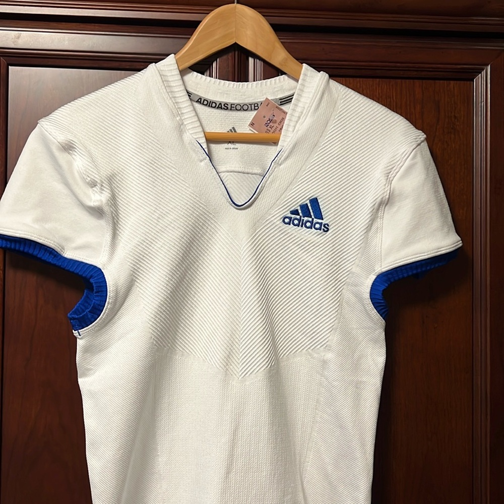 Brand New Adidas Football Team Activewear White & Blue Jersey Shirt!